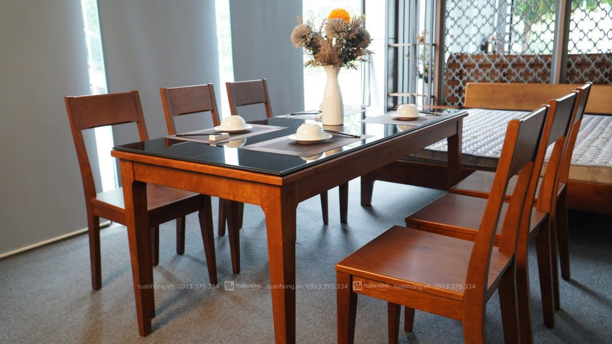 Bộ bàn ghế ăn gỗ tự nhiên VB 01 – bàn 1m4, 4 ghế, thiết kế nhỏ gọn hiện đại, phù hợp không gian bếp gia đình