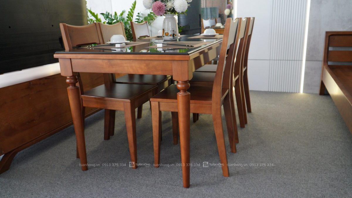 Bộ bàn ghế ăn gỗ tự nhiên VB 04 – bàn 1m4, 4 ghế, thiết kế nhỏ gọn, hiện đại, phù hợp không gian bếp gia đình nhỏ