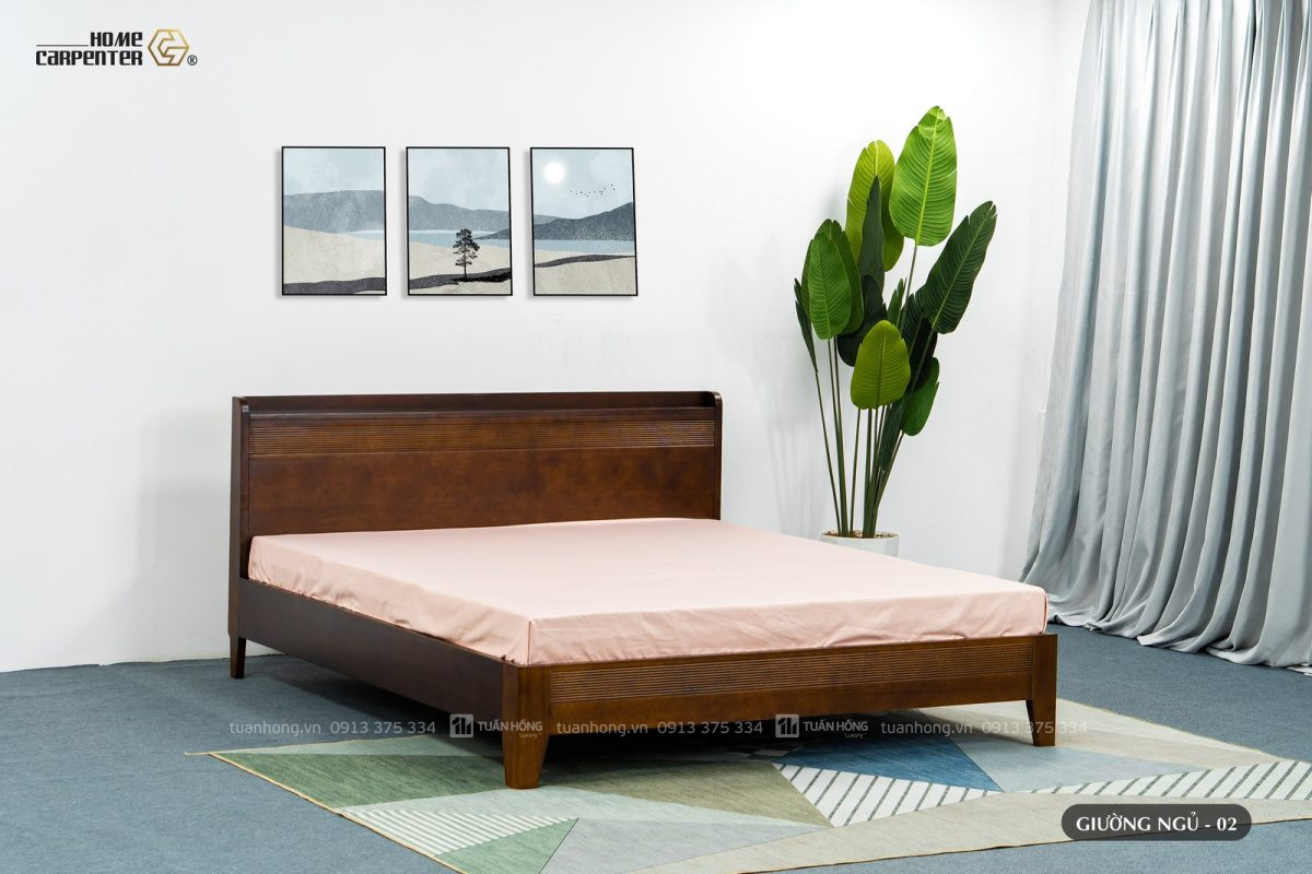 Giường ngủ gỗ tự nhiên Home Carpenter New 02 – thiết kế hiện đại, kích thước 1m8x2m, phù hợp phòng ngủ gia đình trẻ