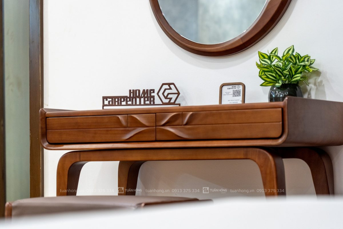 Bàn trang điểm gỗ tự nhiên Home Carpenter 03 – thiết kế nhỏ gọn, hiện đại, gương lớn, ngăn kéo tiện dụng