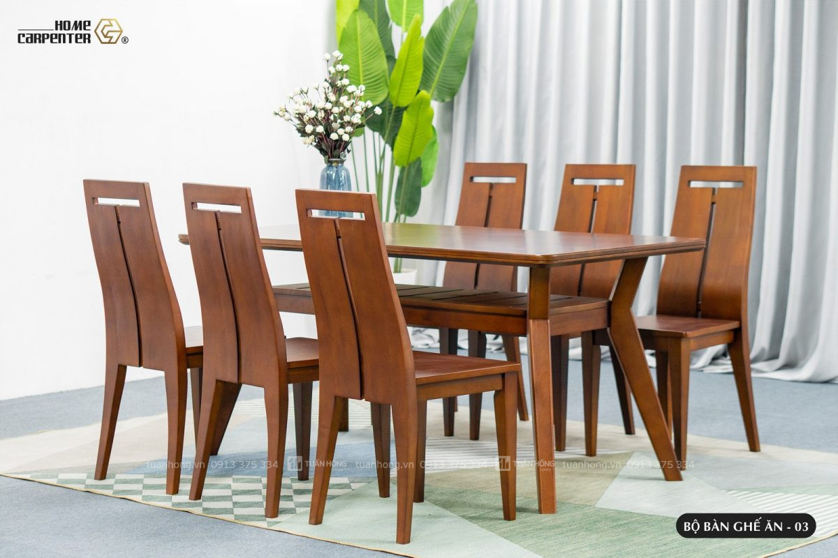 Bộ bàn ăn gỗ tự nhiên Home Carpenter New 03 – thiết kế bàn 1m4, 4 ghế nhỏ gọn, kiểu dáng hiện đại, phù hợp không gian bếp nhỏ