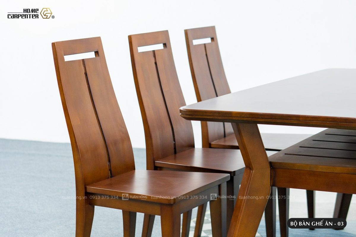 Bộ bàn ăn gỗ tự nhiên Home Carpenter New 03 – thiết kế bàn 1m4, 4 ghế nhỏ gọn, kiểu dáng hiện đại, phù hợp không gian bếp nhỏ