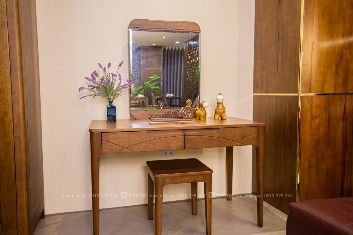 Bàn trang điểm gỗ tự nhiên Home Carpenter 01 – thiết kế tối giản, gương lớn tiện lợi, phù hợp phòng ngủ hiện đại
