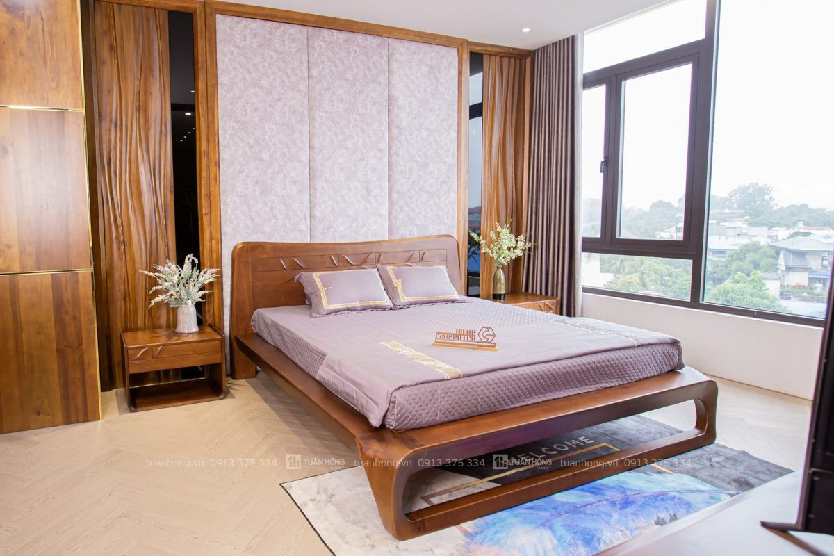 Giường ngủ gỗ tự nhiên Home Carpenter 03 – thiết kế thấp hiện đại, không chân, kích thước 1m8x2m, phù hợp phòng ngủ nhỏ gọn