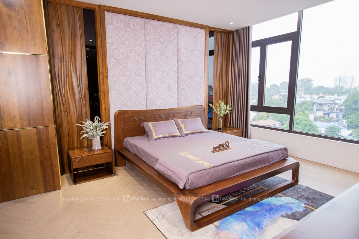 Giường ngủ gỗ tự nhiên Home Carpenter 03 – thiết kế thấp hiện đại, không chân, kích thước 1m8x2m, phù hợp phòng ngủ nhỏ gọn