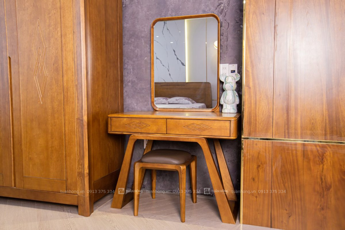 Bàn trang điểm gỗ tự nhiên Home Carpenter 02 – thiết kế hiện đại, gương lớn, ngăn kéo tiện dụng