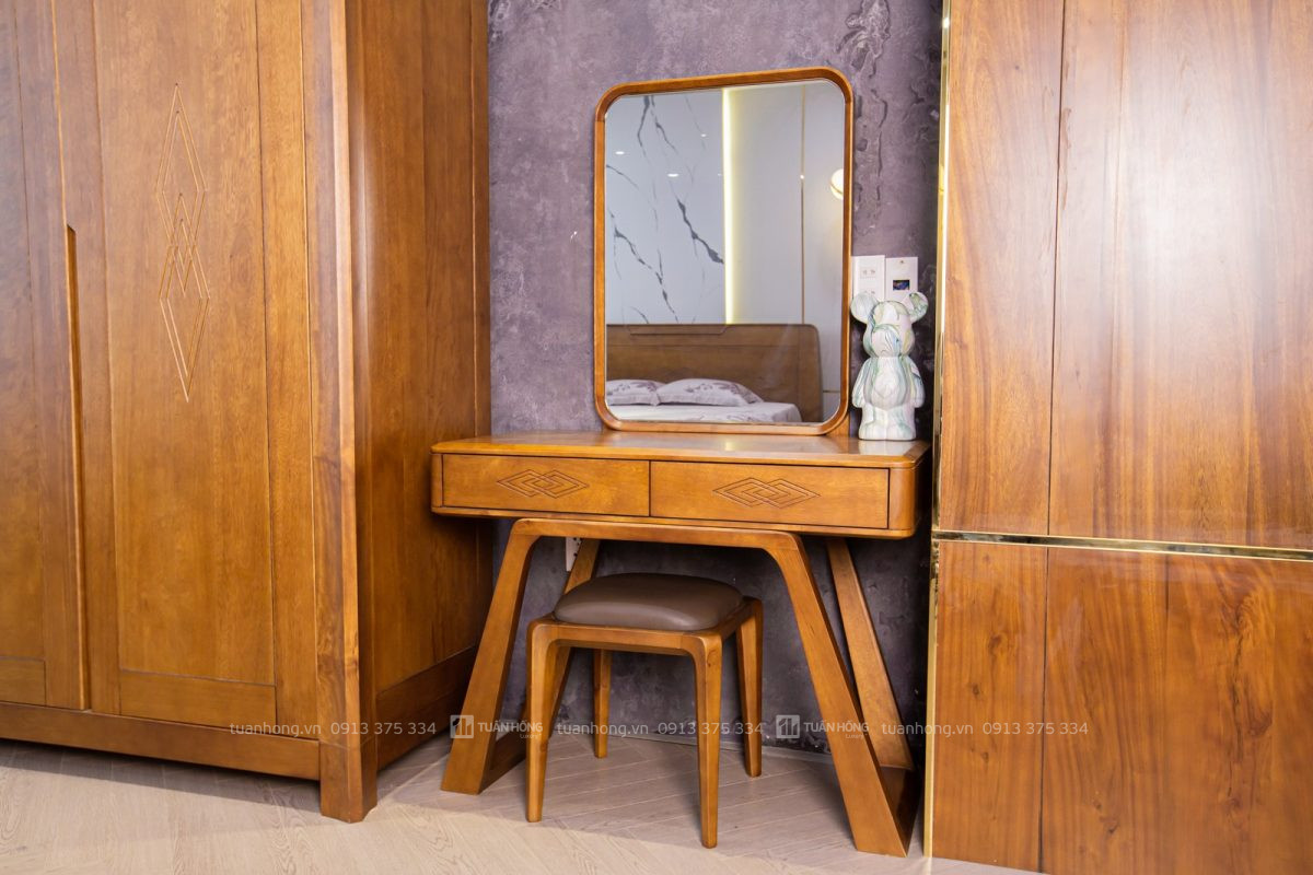 Bàn trang điểm gỗ tự nhiên Home Carpenter 02 – thiết kế hiện đại, gương lớn, ngăn kéo tiện dụng