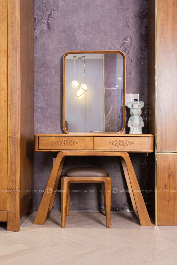 Bàn trang điểm gỗ tự nhiên Home Carpenter 02 – thiết kế hiện đại, gương lớn, ngăn kéo tiện dụng