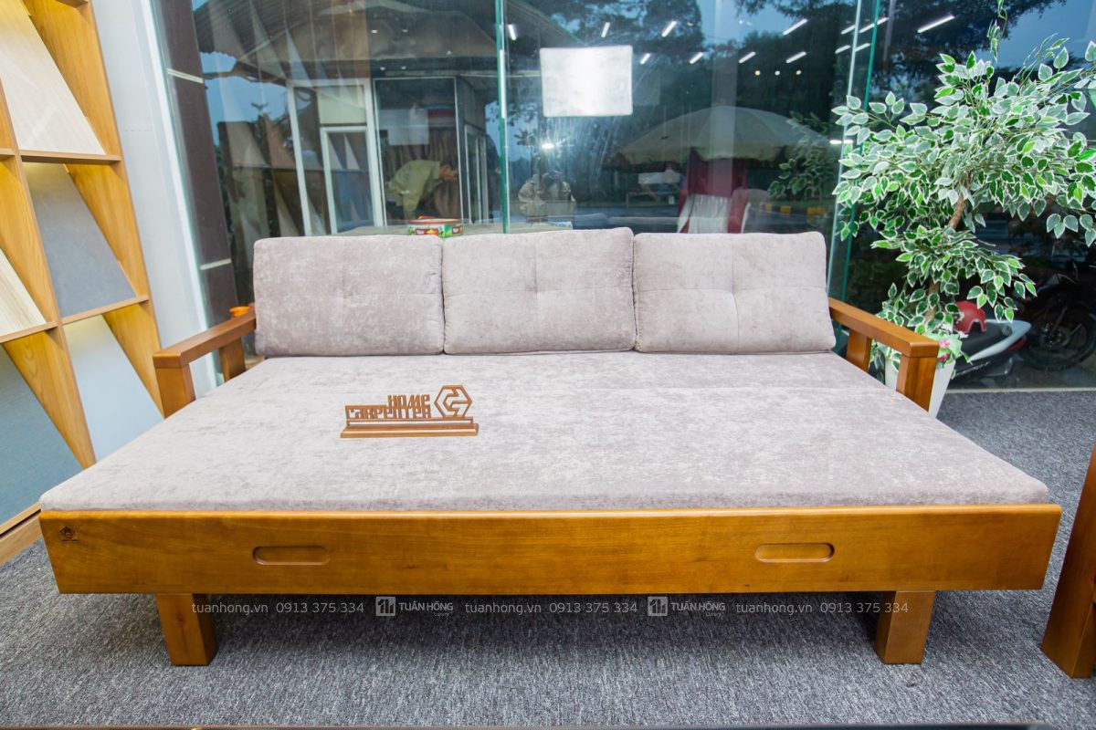 Sofa gỗ tự nhiên VB 05 – thiết kế hai văng lớn bề thế, nệm da Cleo cao cấp, đi kèm bàn trà, phù hợp biệt thự, nhà phố lớn