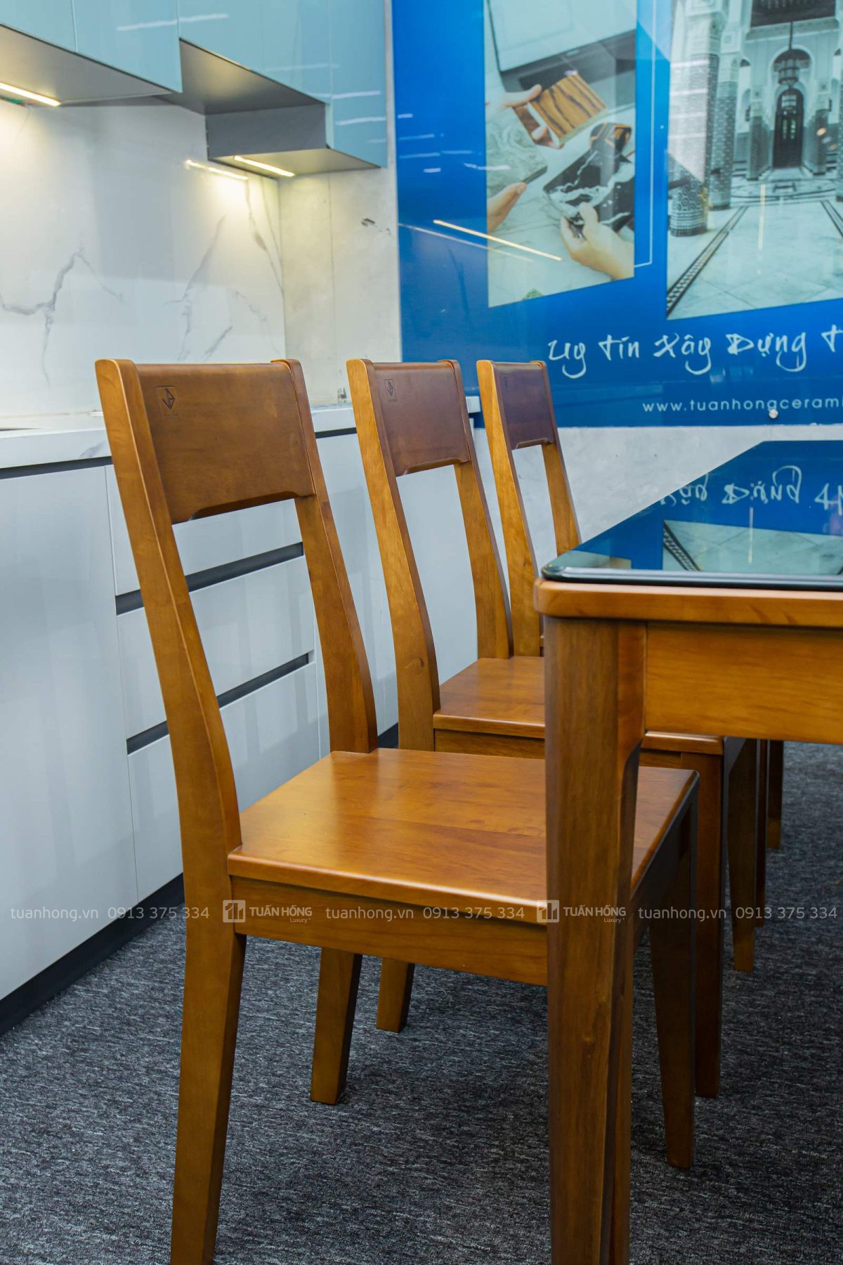Bộ bàn ghế ăn gỗ tự nhiên VB 02 – bàn 1m6, 6 ghế tựa cao, thiết kế hiện đại, phù hợp phòng bếp gia đình Việt