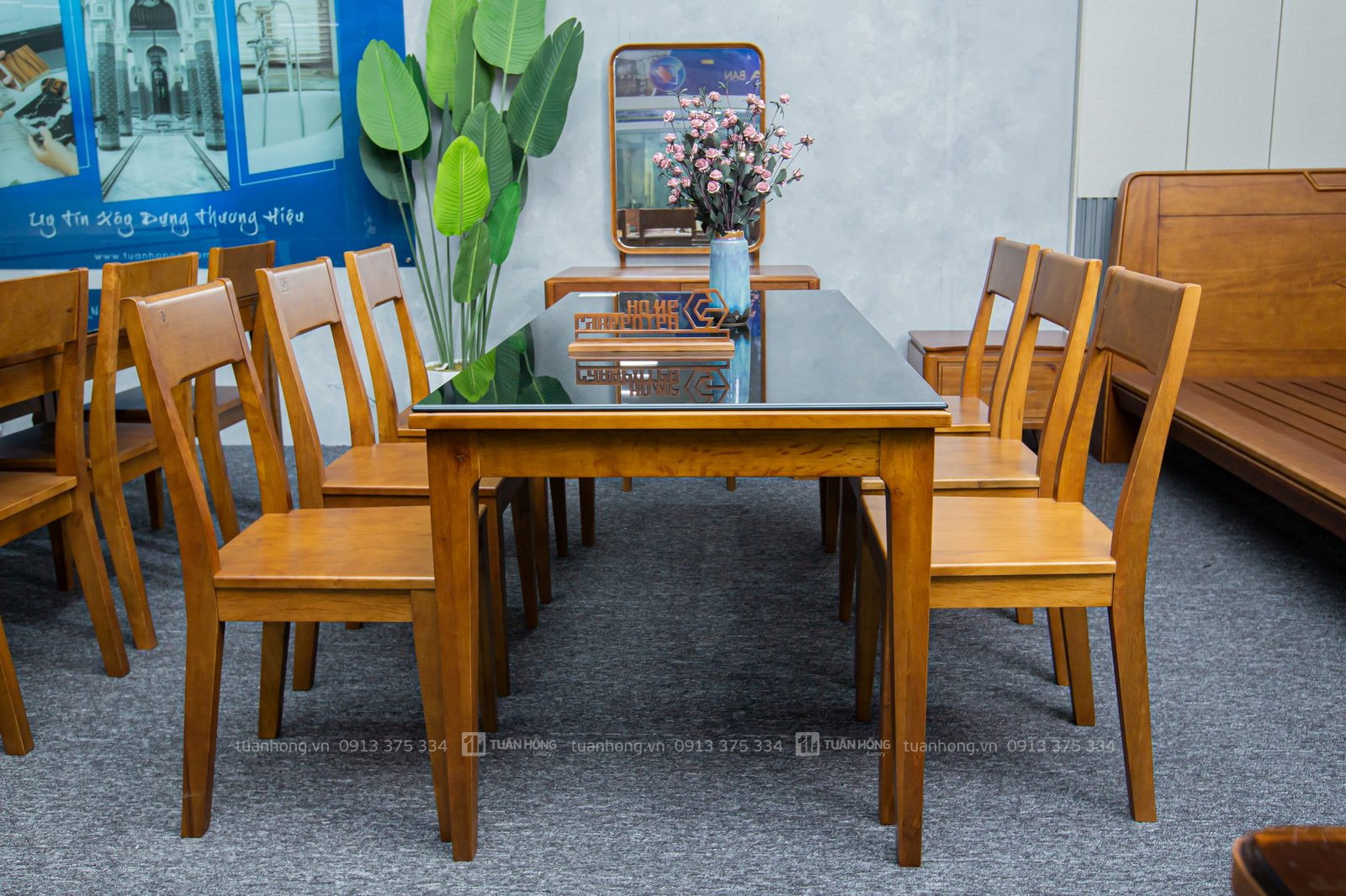 Bộ bàn ghế ăn gỗ tự nhiên VB 01 – bàn 1m4, 4 ghế, thiết kế nhỏ gọn hiện đại, phù hợp không gian bếp gia đình