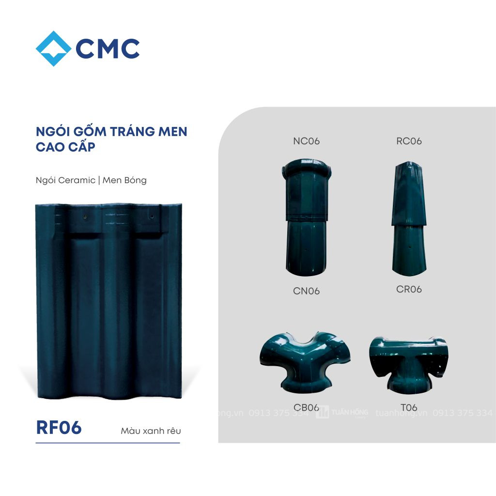 Ngói gốm tráng men RF06 màu xanh rêu, ngói Ceramic men bóng cao cấp, bền màu, chống thấm tốt