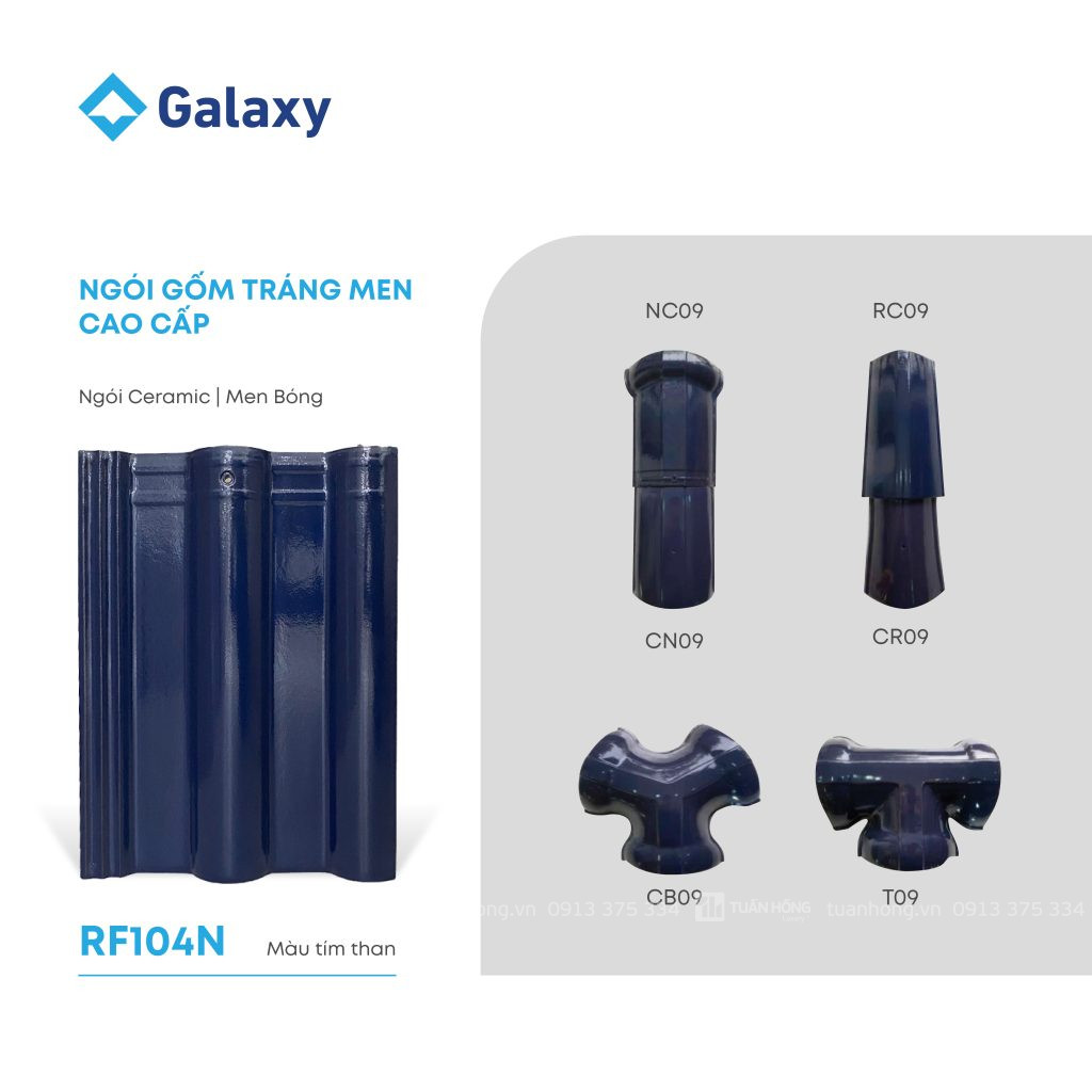 Ngói lợp gốm trắng men RF104 màu tím than, ngói Ceramic men bóng cao cấp, bền màu, chống thấm tốt