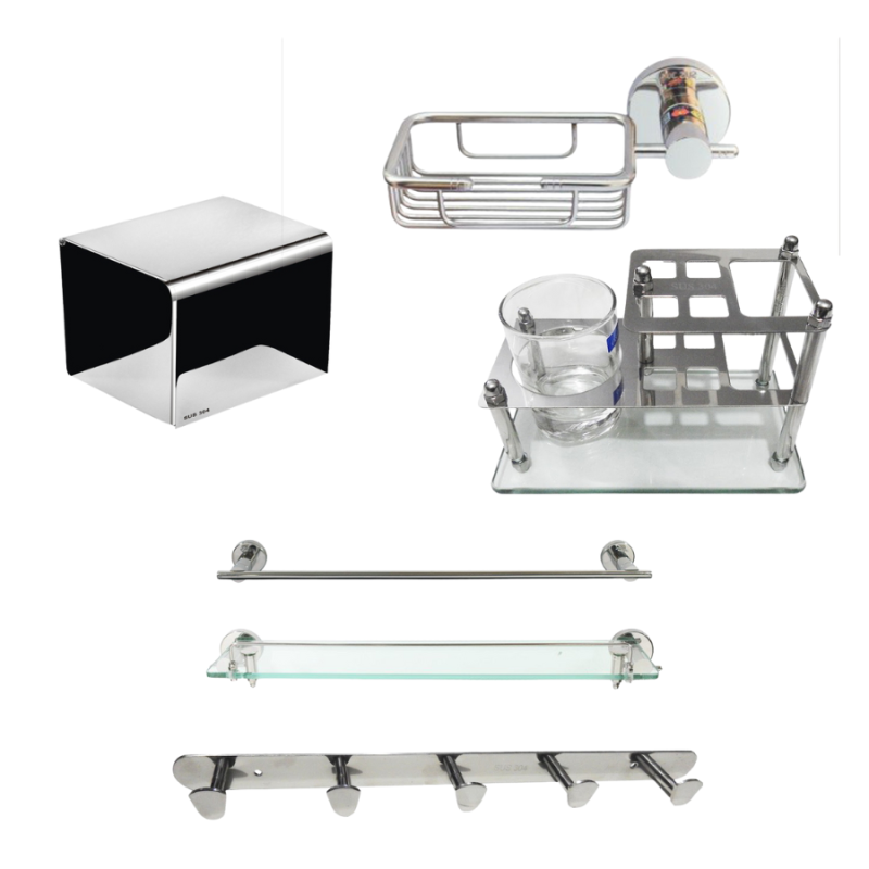 Bộ phụ kiện phòng tắm S400 được làm từ chất liệu inox SUS 304 chống gỉ sét, bền đẹp theo thời gian