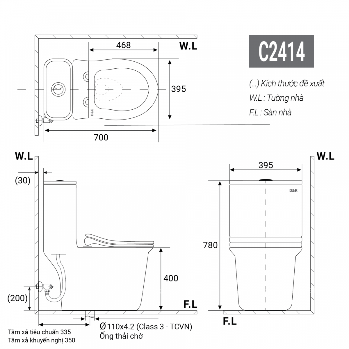 Bồn cầu DK BLKDK-D2414 - Ảnh 3