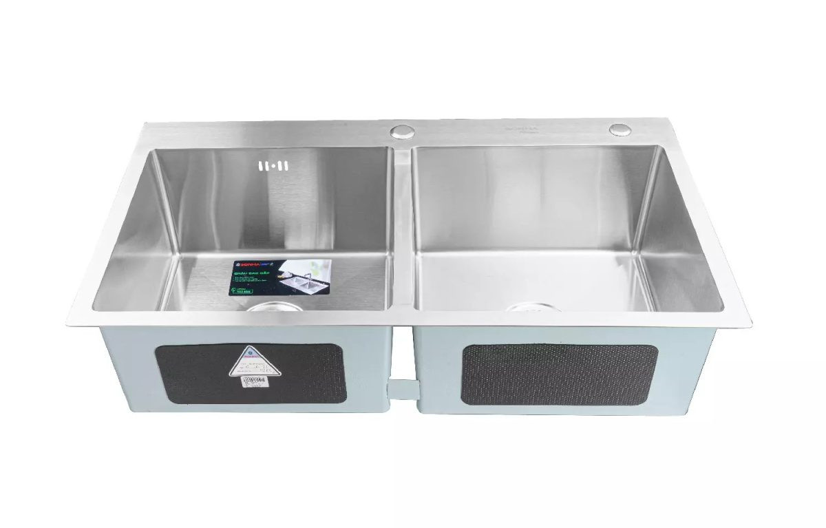 Chậu rửa bát inox Sơn Hà cao cấp Handmade 2 hộc cân