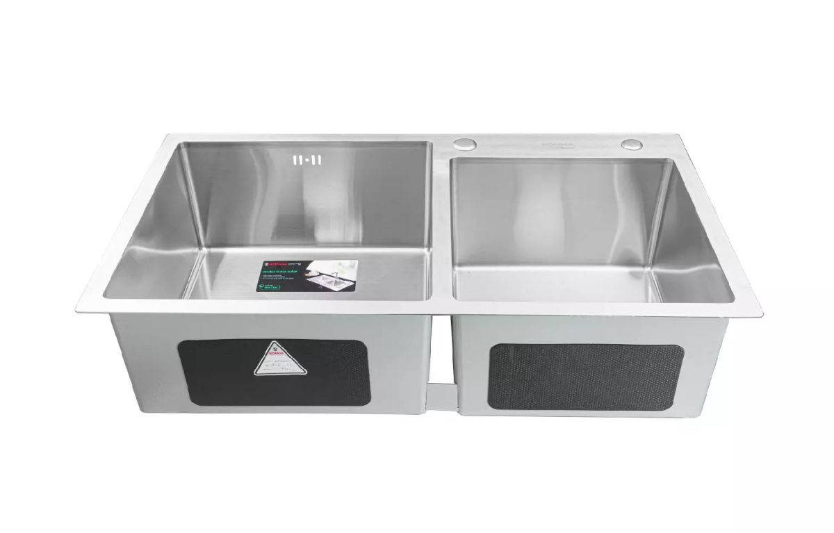 Chậu rửa bát inox Sơn Hà cao cấp Handmade 2 hộc lệch