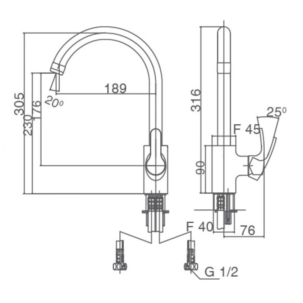 Thông số kỹ thuật vòi chậu rửa bát SFV-802S