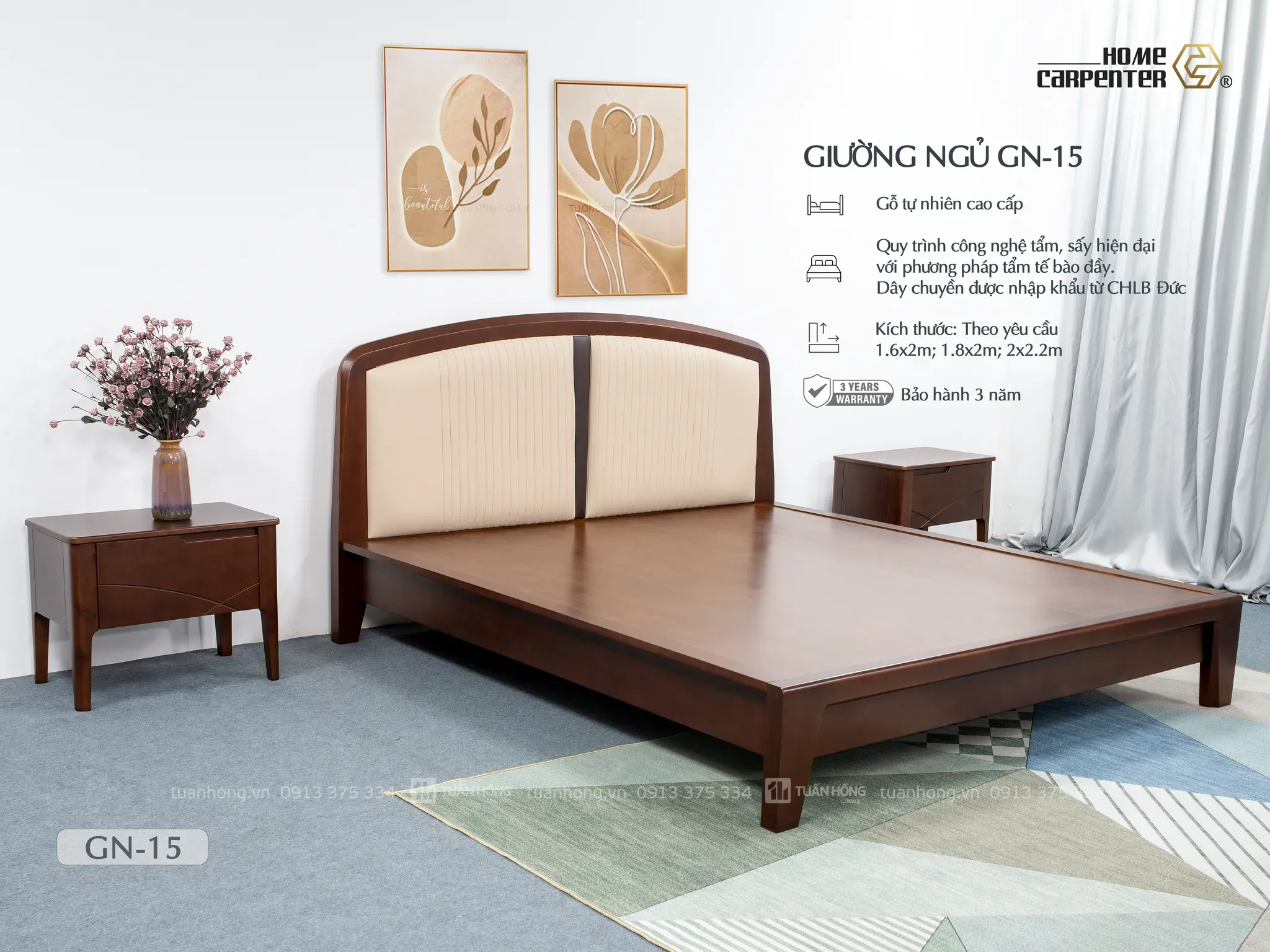 Giường ngủ gỗ tự nhiên Home Carpenter GN-15 - Ảnh 3