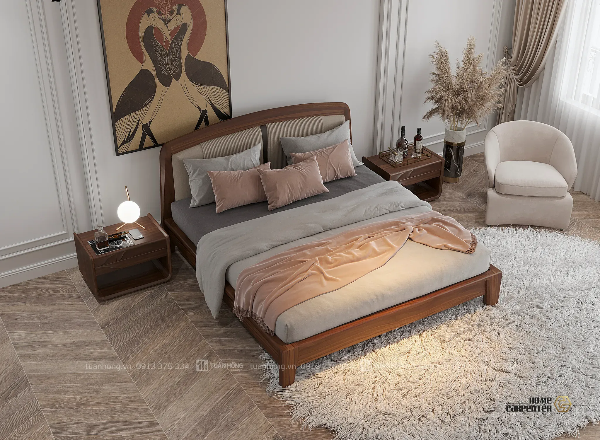 Giường ngủ gỗ tự nhiên Home Carpenter GN-15 - Ảnh 9